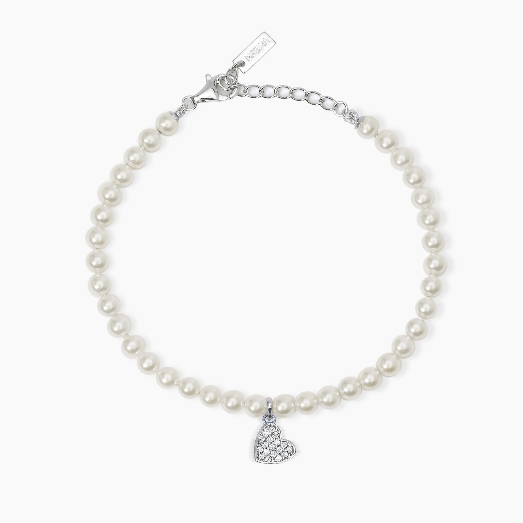 MABINA - Bracciale con perle conchiglia e cuore in pavé di zirconi