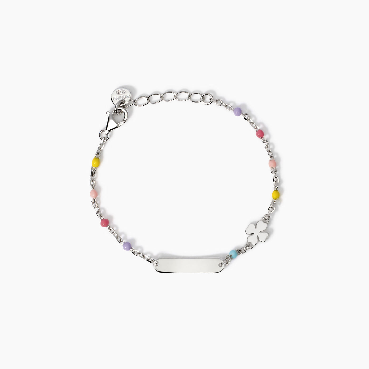 MABINA - Bracciale con targhetta incidibile e quadrifoglio