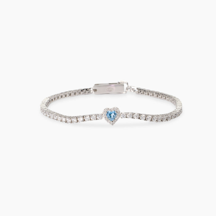 MABINA - Bracciale  tennis con zirconi e acquamarina sintetica taglio cuore