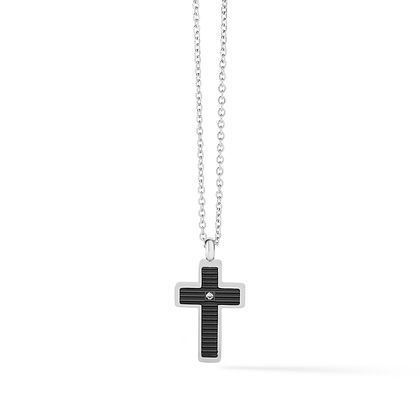 COMETE - Collana Croce in Acciaio e PVD nero della Collezione Texture