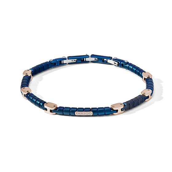 COMETE - Bracciale in Acciaio in pvd blu con elementi rosè e Diamanti bianchi