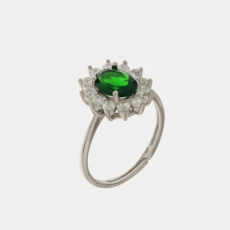 BY SIMON - Anello in Argento 925 solitario con zirconi bianchi e zircone central