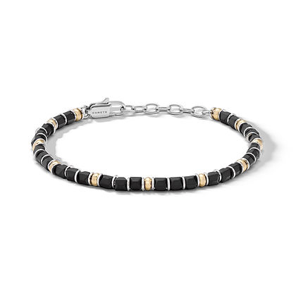 COMETE -  Bracciale in acciaio con ematite nera e PVD giallo