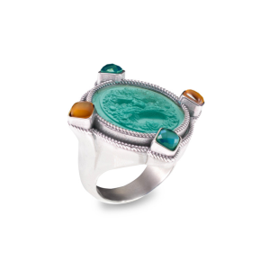 GERARDO SACCO -  Anello argento 925/000 con pasta vitrea e pietre