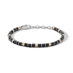 COMETE -  Bracciale in acciaio con ematite nera e PVD giallo