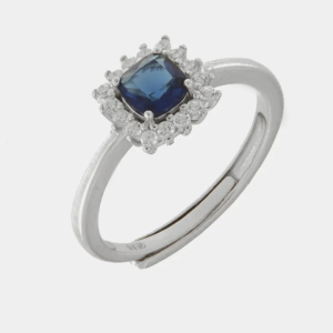 BY SIMON - Anello in Argento 925 zircone blu